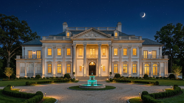 Idea de render arquitectonico: Mansion blanca clasica Noche Idea de render arquitectonico: Mansion blanca clasica Noche