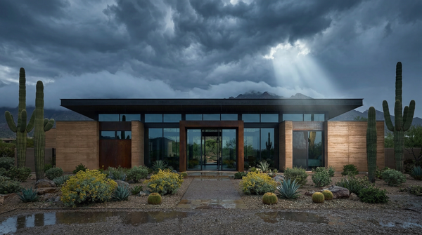 Idea de render arquitectonico: Casa desert modern Nublado Idea de render arquitectonico: Casa desert modern Nublado