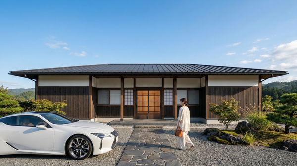 Idea de render arquitectonico: Casa japonesa minimalista Con vida