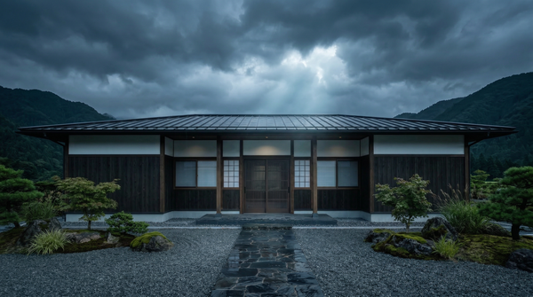 Idea de render arquitectonico: Casa japonesa minimalista Nublado