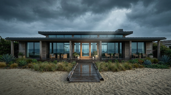 Idea de render arquitectonico: Mansion de playa en Malibu Nublado Idea de render arquitectonico: Mansion de playa en Malibu Nublado
