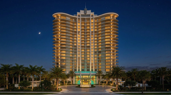 Idea de render arquitectonico: Torre residencial en Miami Noche Idea de render arquitectonico: Torre residencial en Miami Noche