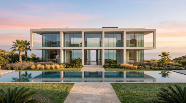 Idea de render arquitectonico: Villa moderna de vidrio Manana