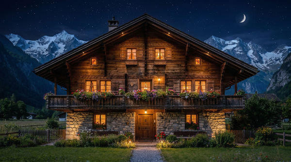 Idea de render arquitectonico: Chalet suizo de montana Noche Idea de render arquitectonico: Chalet suizo de montana Noche