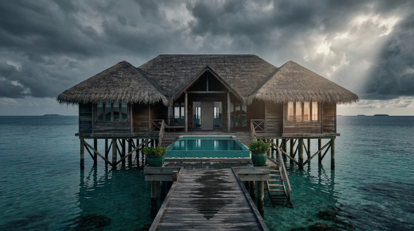 Idea de render arquitectonico: Villa tropical sobre el agua Nublado Idea de render arquitectonico: Villa tropical sobre el agua Nublado