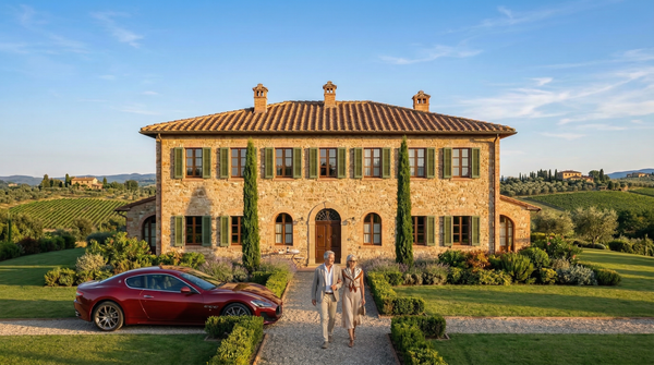 Idea de render arquitectonico: Estate de villa toscana Con vida