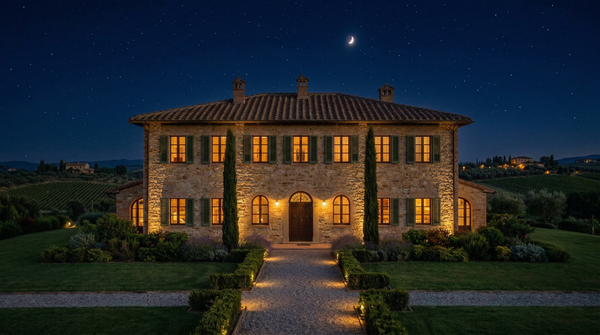 Idea de render arquitectonico: Estate de villa toscana Noche