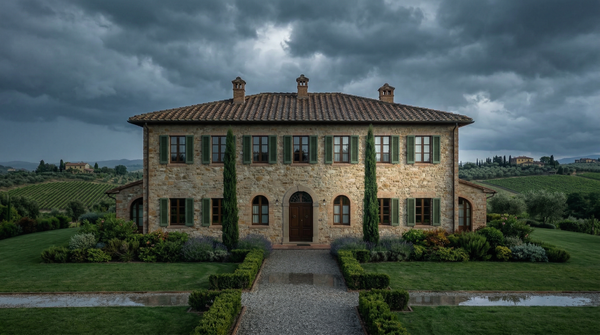 Idea de render arquitectonico: Estate de villa toscana Nublado