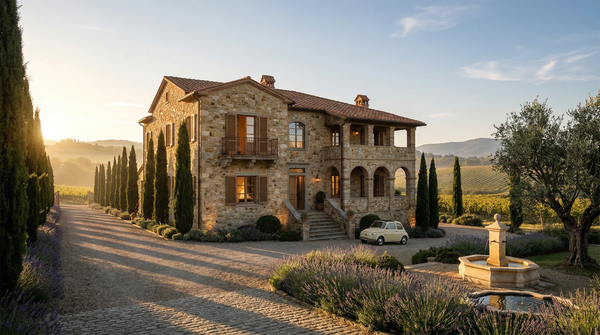 Idea de render arquitectonico: Villa toscana en colina