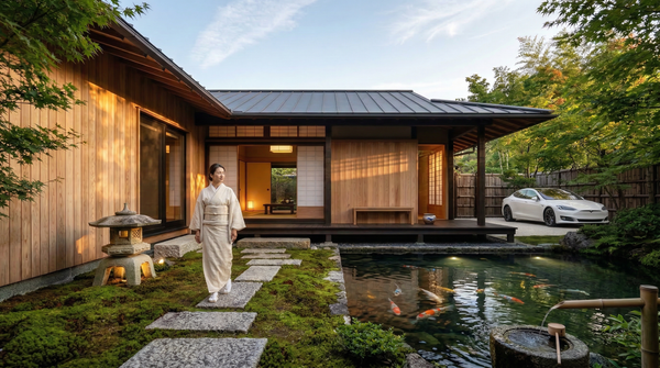 Idea de render arquitectonico: Casa japonesa zen Con vida